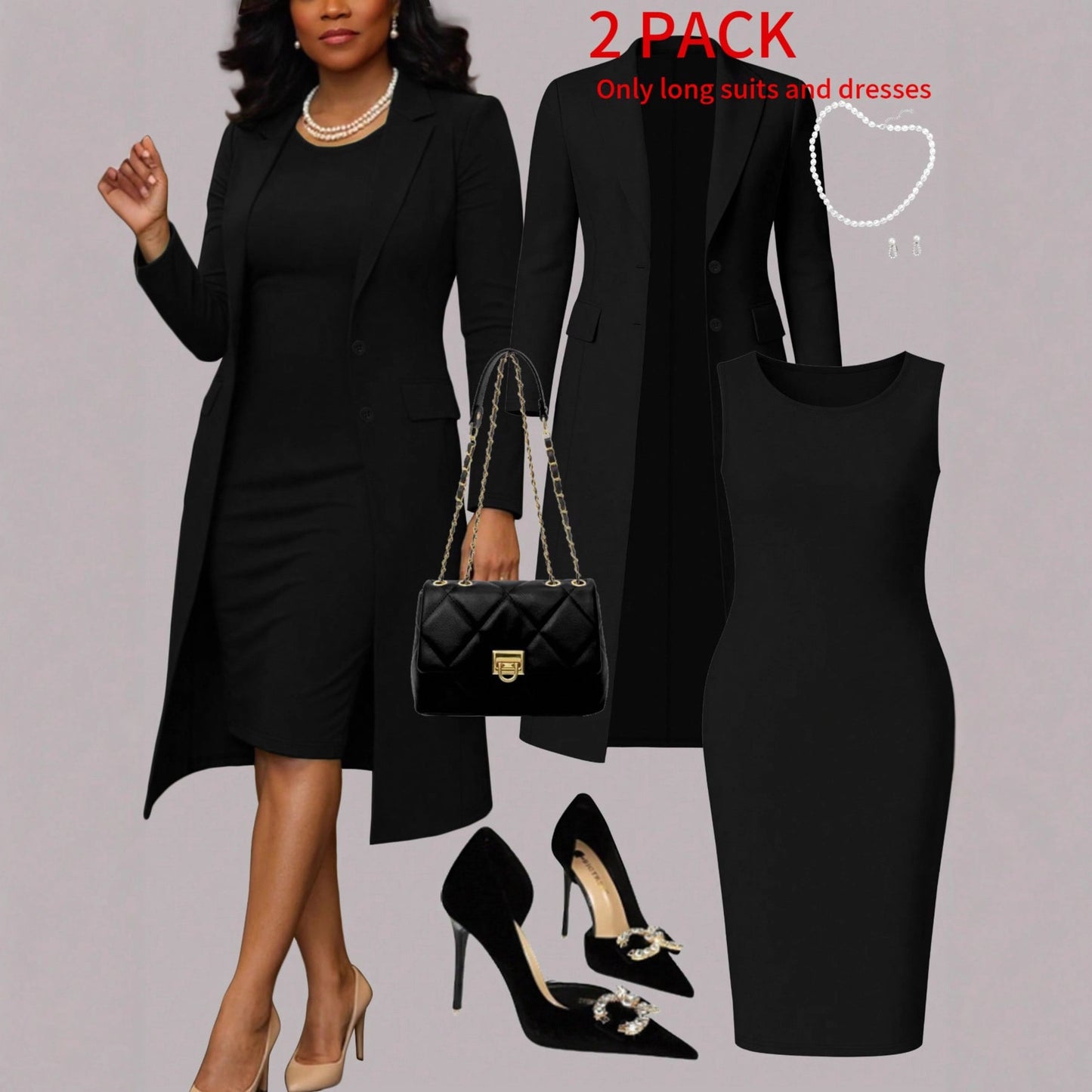 Ensemble pour femmes : costume à manches longues et robe sans manches