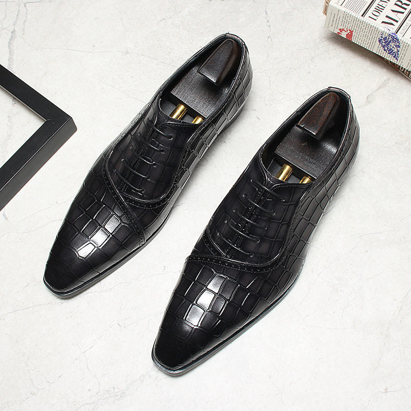 Chaussures Derby en cuir pour homme à motif crocodile