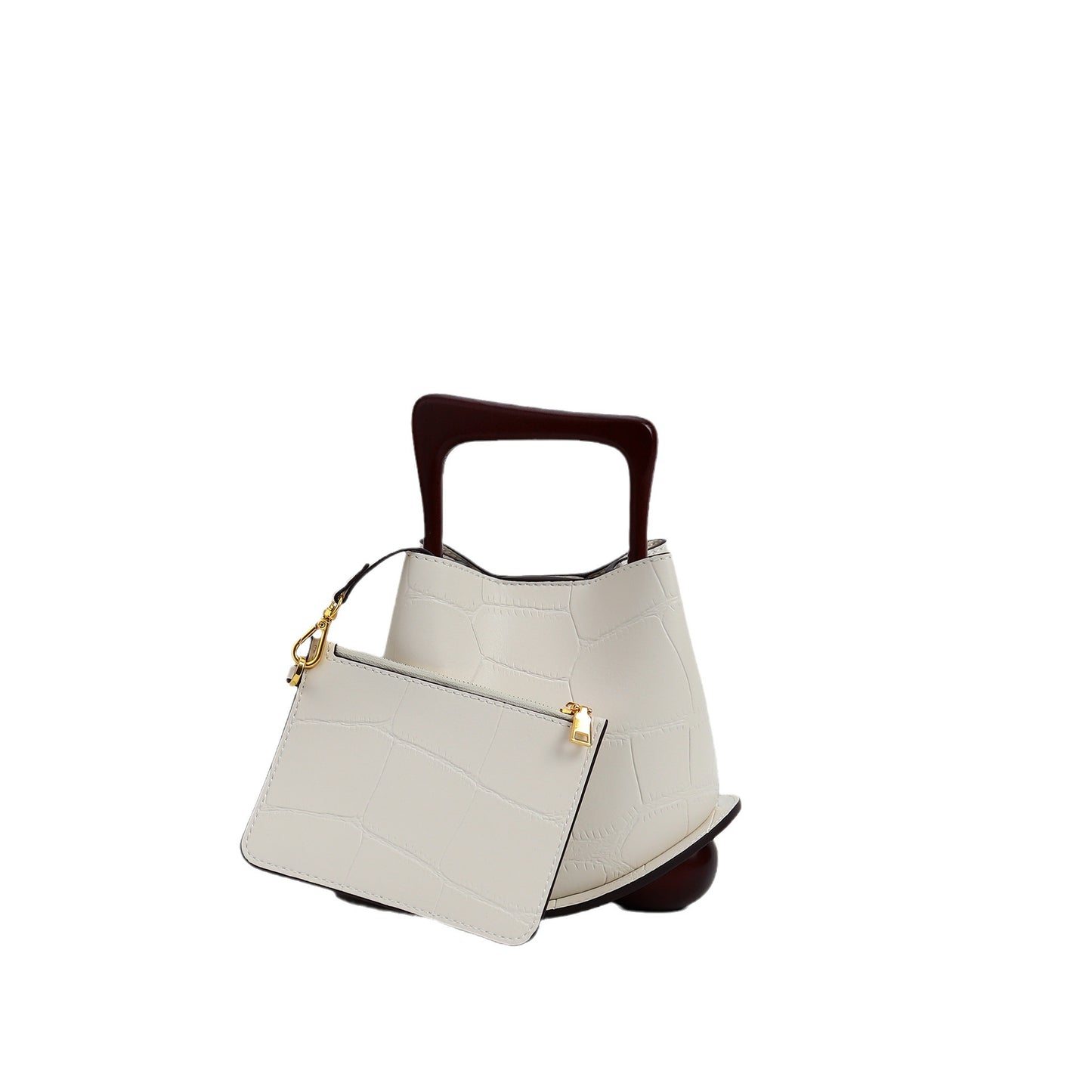 Sac seau en cuir véritable avec bandoulière réglable