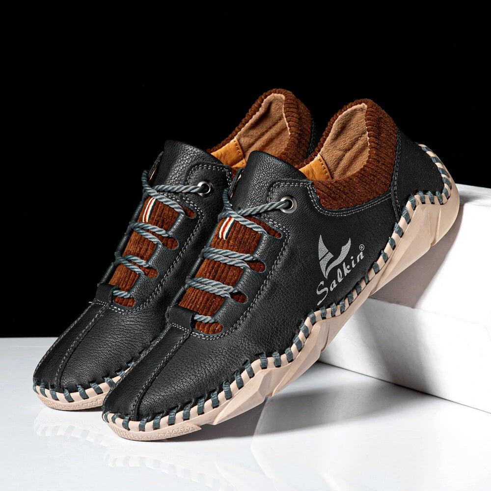 Chaussures décontractées en cuir à lacets pour hommes