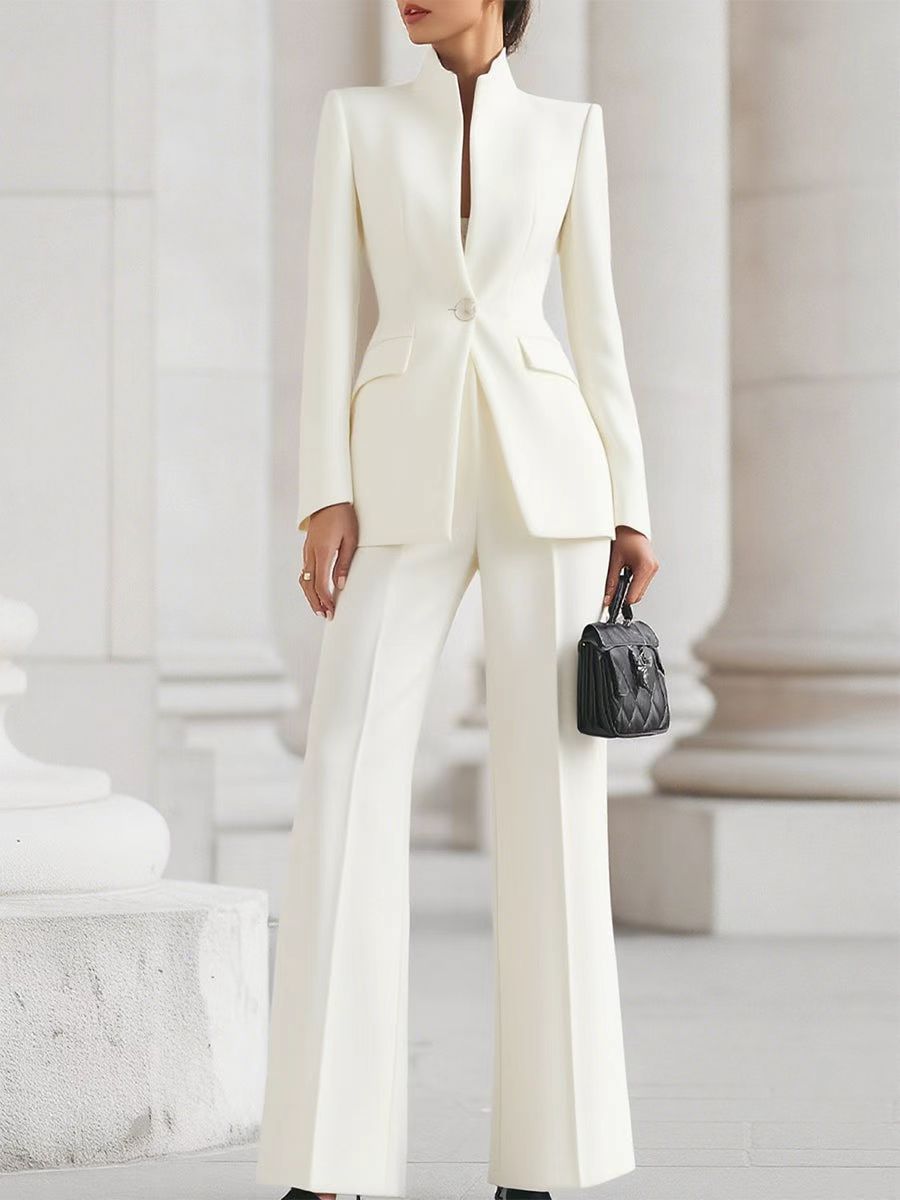 Ensemble blazer et pantalon à manches longues pour femme
