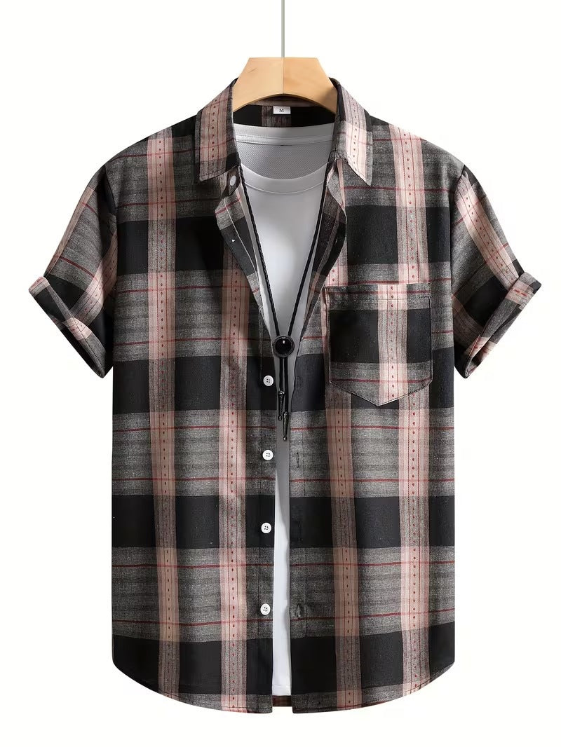 Chemise d'été imprimée européenne et américaine à manches courtes pour homme, coupe ample, grande taille, col à revers.