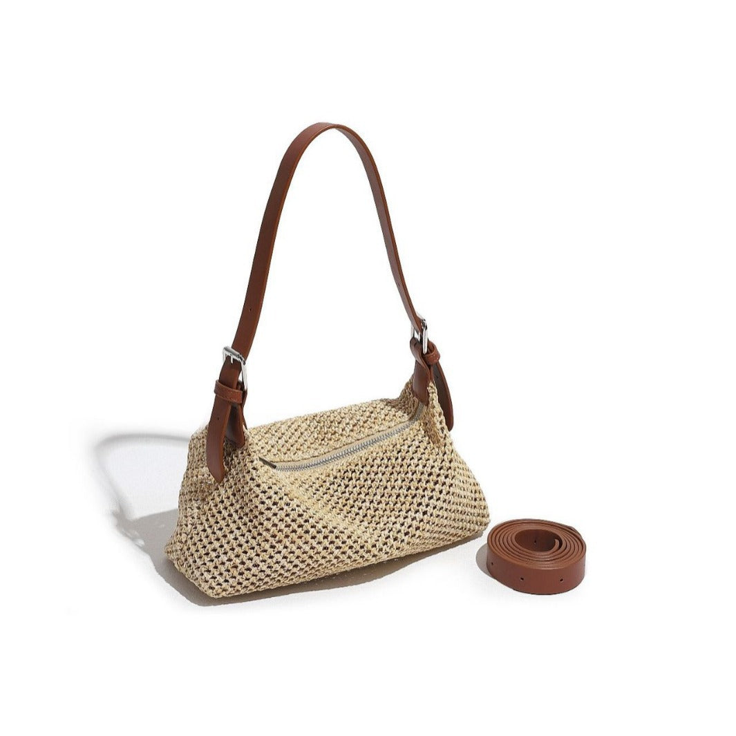 Sac bandoulière vintage en paille tressée