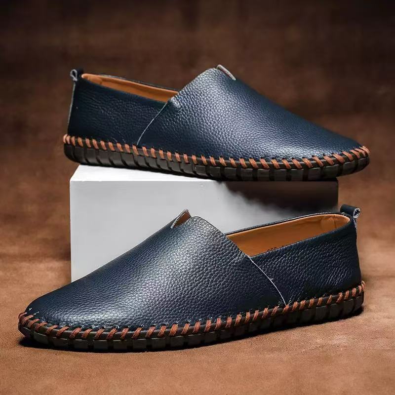 Chaussures décontractées en cuir respirant pour hommes à enfiler