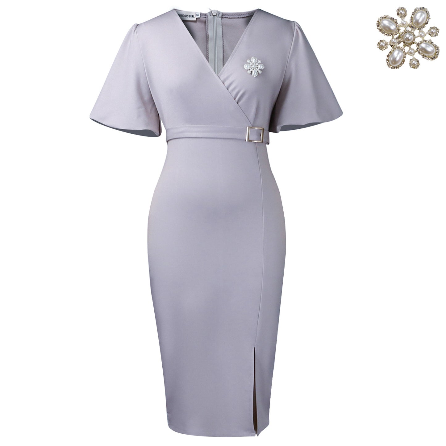 Robe à manches lanternes et col en V pour femme