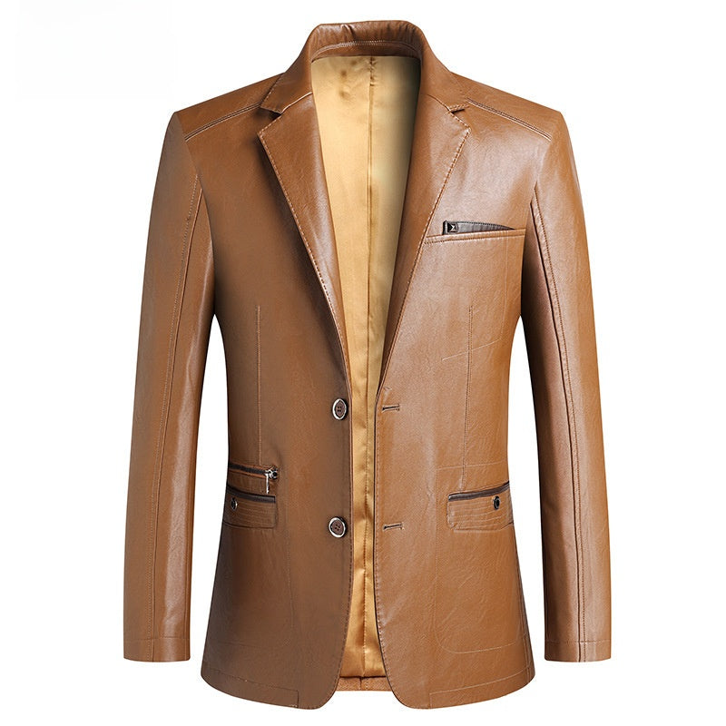 veste de costume décontractée en cuir PU pour homme