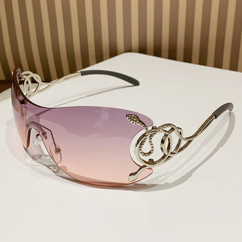 Lunettes de soleil à large monture dégradé violet rose style Y2K