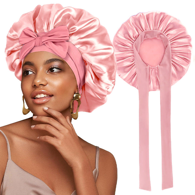 Bonnet de nuit en satin avec ruban élastique