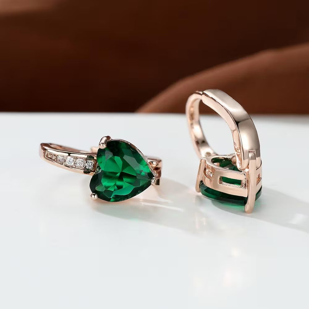 Boucles d'oreilles pour femme en cuivre ornées de zircons en forme de cœur