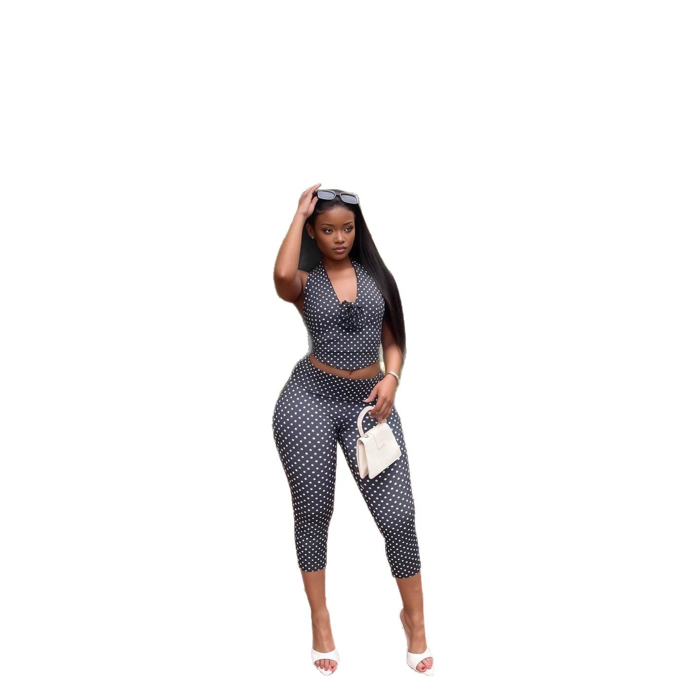 Habit :Ensemble deux pièces sans manches à col en V pour femme