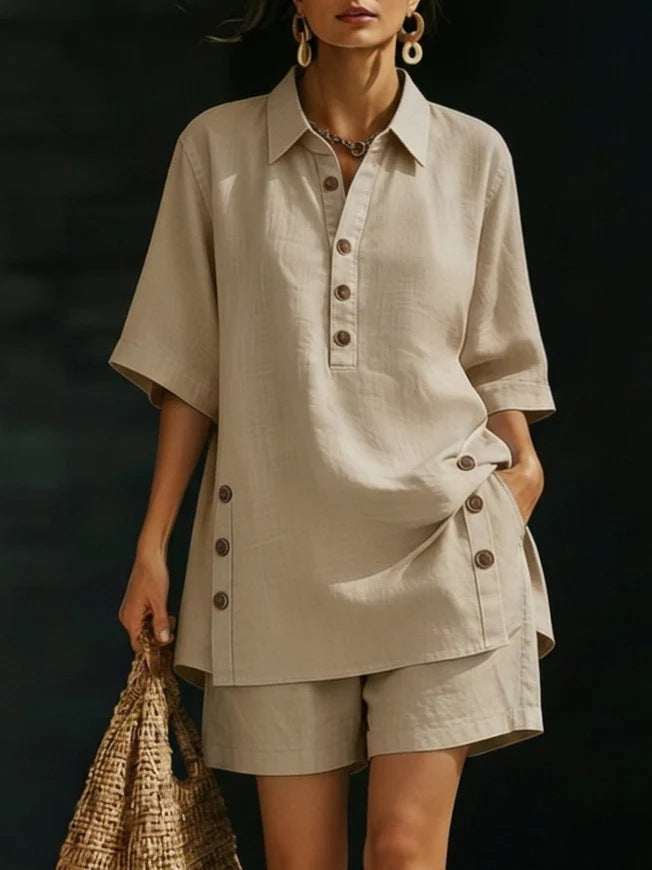 Ensemble chemise et short en lin pour femmes