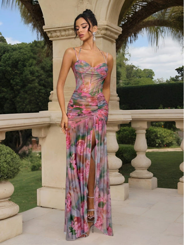 Robe de plage en mesh imprimé pour femmes