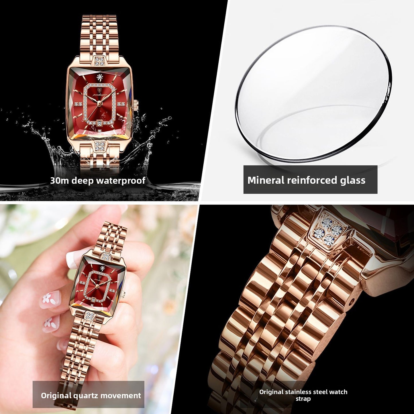 Montre carrée en quartz pour femmes