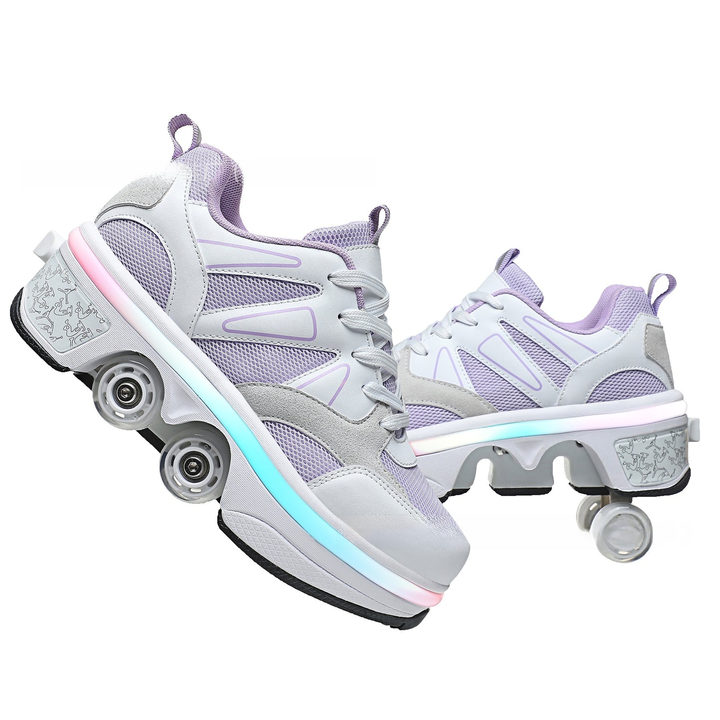 Chaussures de patin à roulettes transformables avec lumières LED
