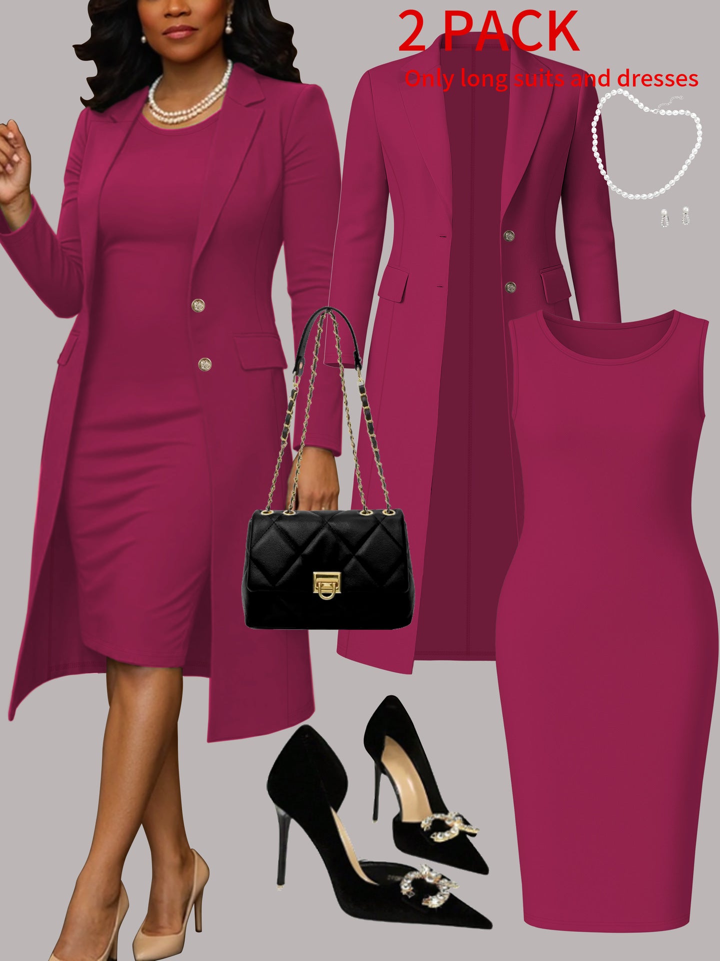 Ensemble pour femmes : costume à manches longues et robe sans manches