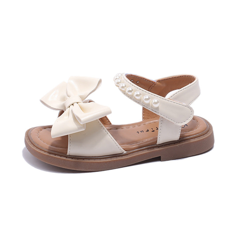 Sandales pour filles avec nœud en perles et semelle souple