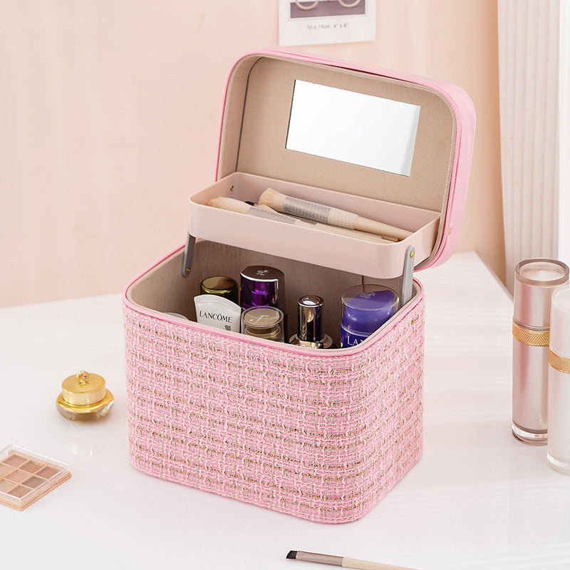 Étui de rangement cosmétique portable à double couche