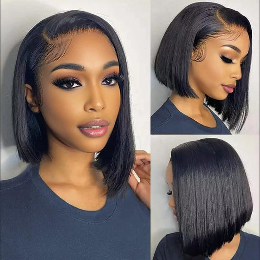 Perruque bob lisse en cheveux humains avec lace front