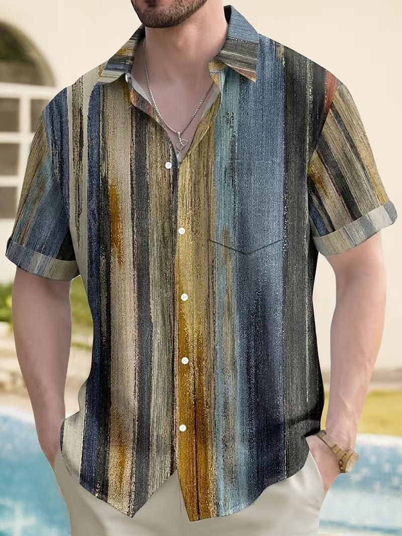 Chemise d'été imprimée européenne et américaine à manches courtes pour homme, coupe ample, grande taille, col à revers.