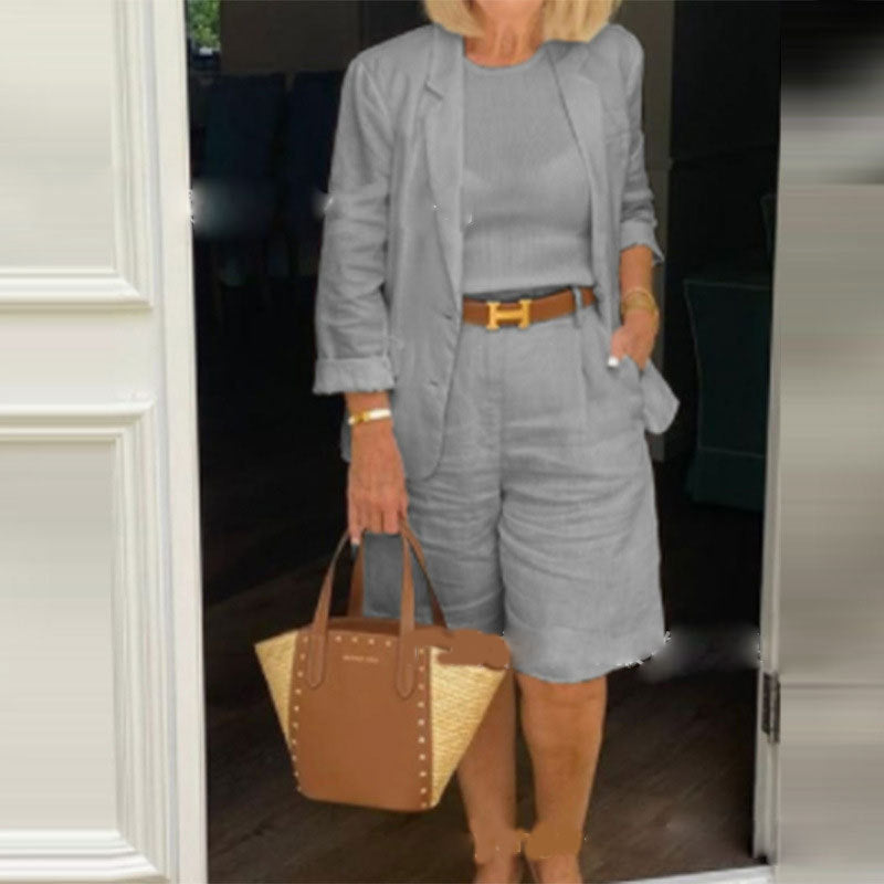 Ensemble short et cardigan en coton et lin pour femmes