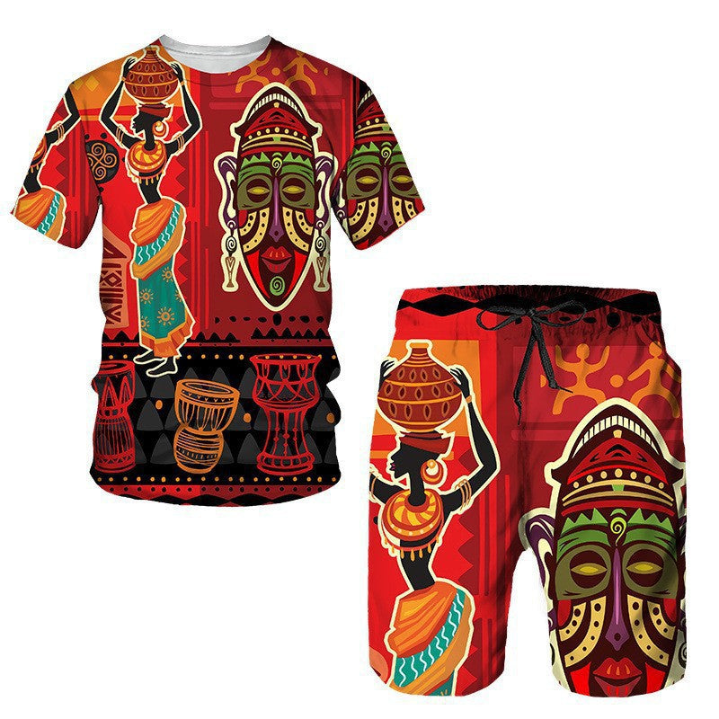 Ensemble T-shirt à manches courtes et short pour hommes en tissu africain