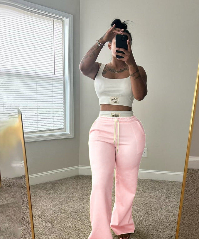 Ensemble gilet et pantalon à taille double, coupe large et bloc de couleurs