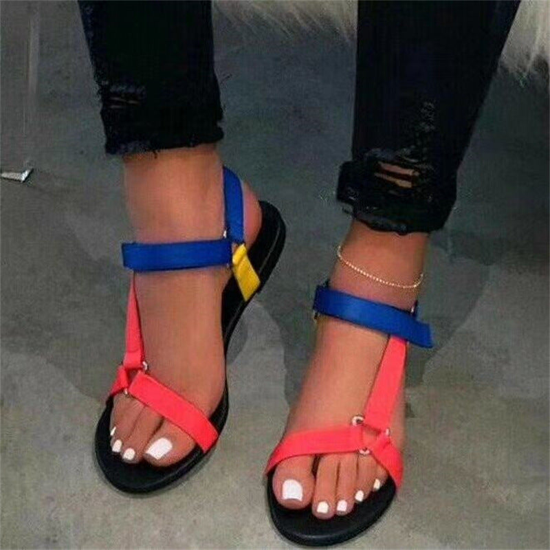 Sandales plates à scratch pour femmes, pantoufles de plage respirantes