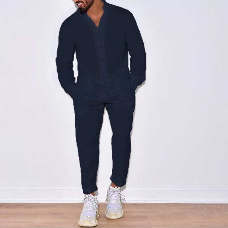 Ensemble deux pièces pour homme (pantalon et haut) en coton, style décontracté et fonctionnel, manches longues, pour l'automne (destiné à l'exportation).