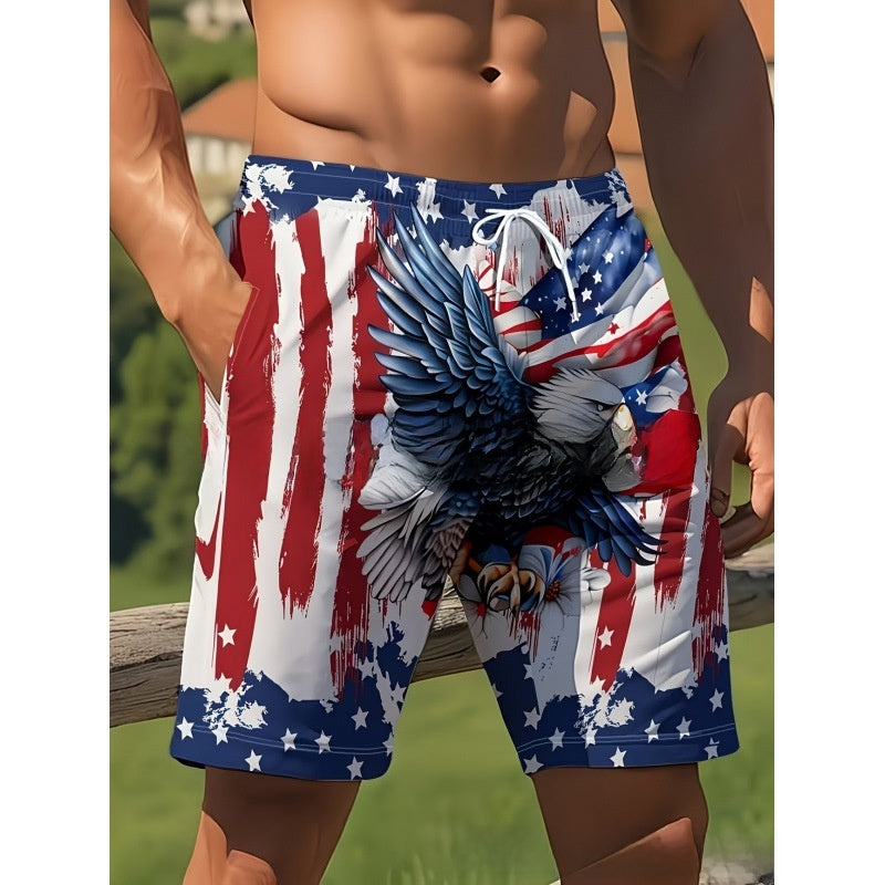 Short de plage décontracté pour homme avec imprimé 3D pour la fête de l'indépendance