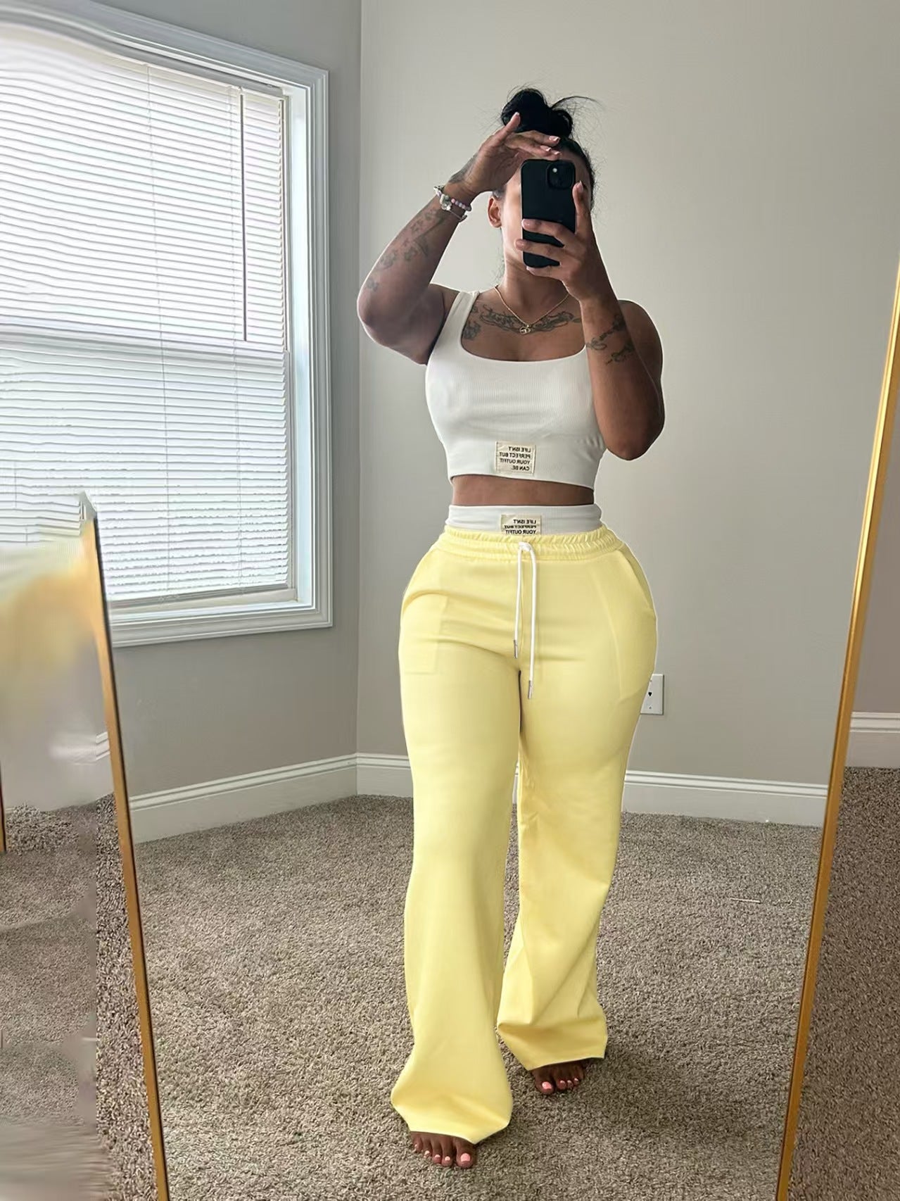 Ensemble gilet et pantalon à taille double, coupe large et bloc de couleurs