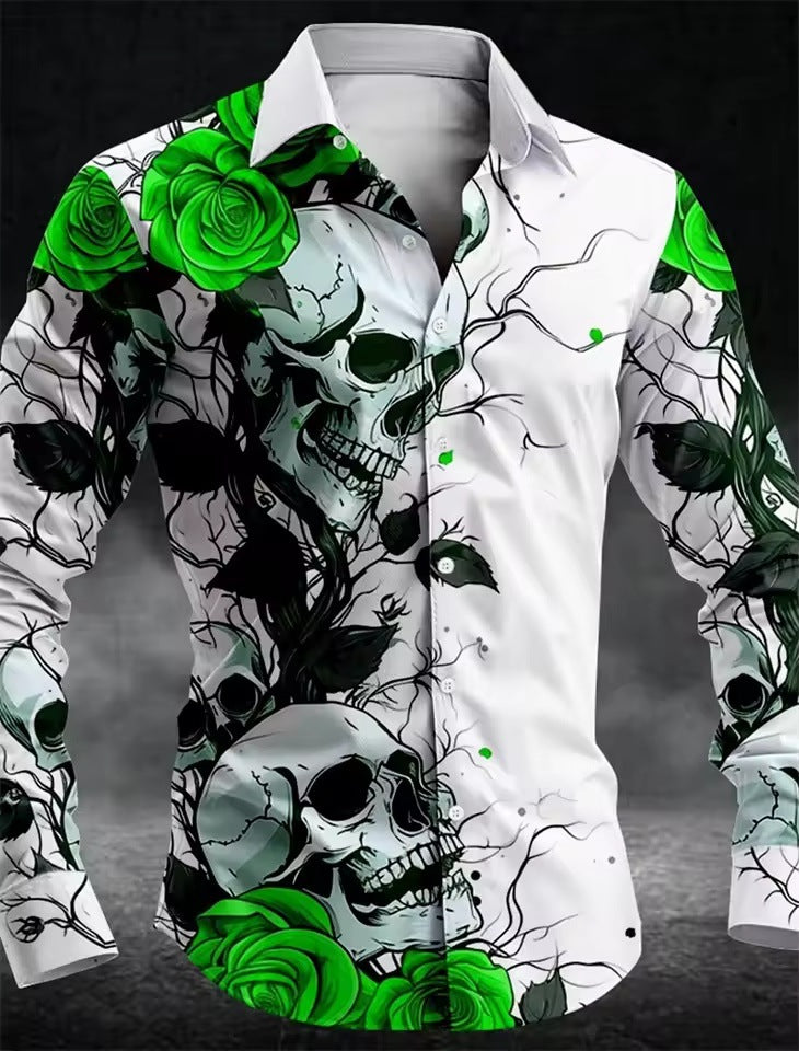 Chemise décontractée pour hommes avec boutons en forme de crâne