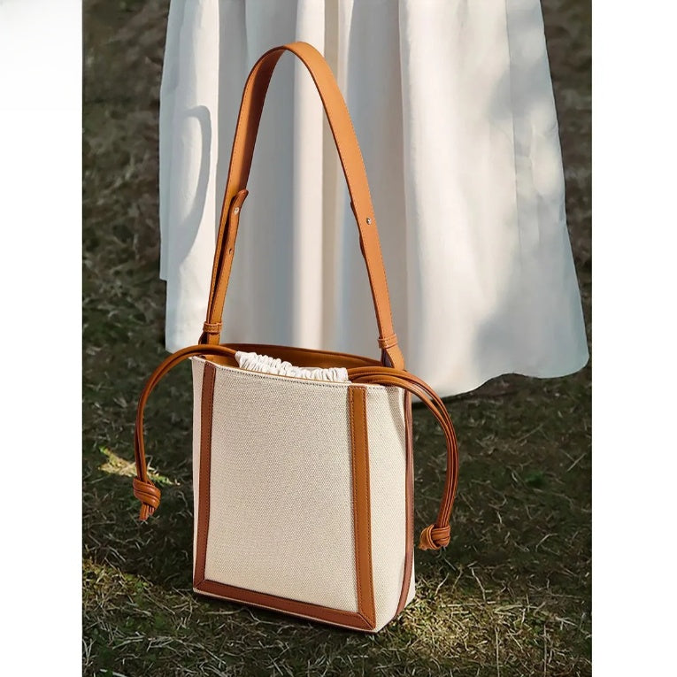 Sac cabas bandoulière grande capacité bicolore pour femme