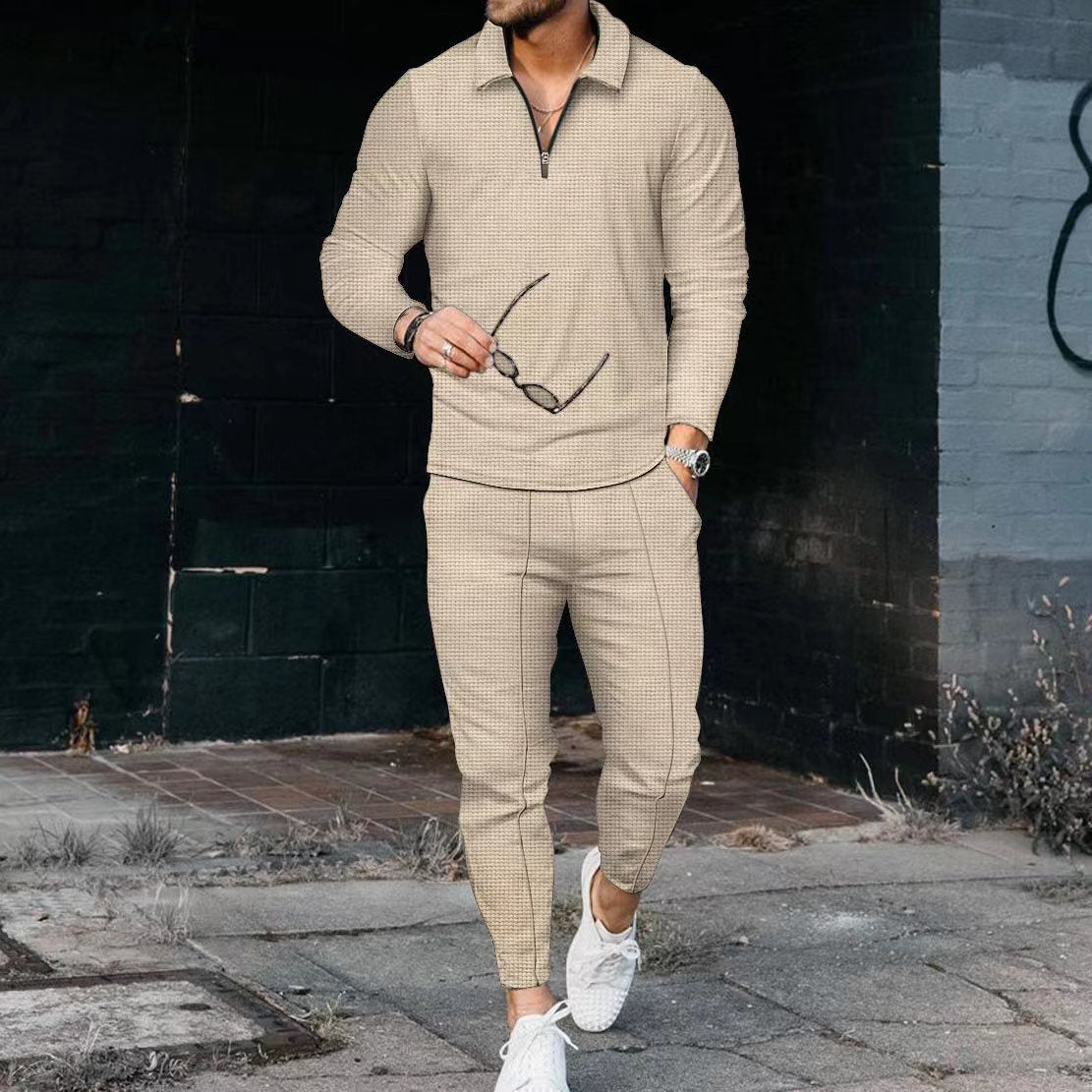 Polo à manches longues texturé pour hommes et pantalon