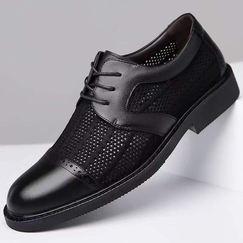 Chaussures decontractees en cuir et maille respirante pour hommes