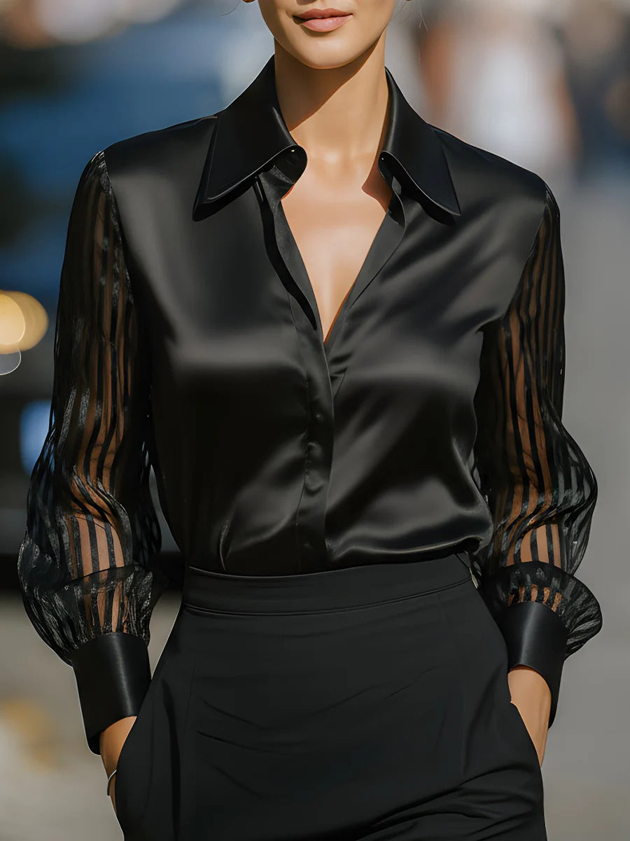 Chemise en satin à manches longues pour femmes