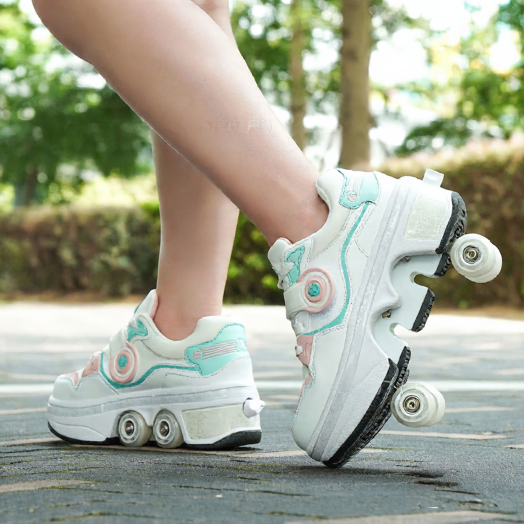 Chaussures de patin à roulettes transformables avec lumières LED
