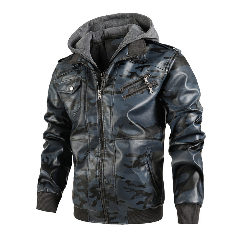 Veste à capuche avec col montant en cuir PU