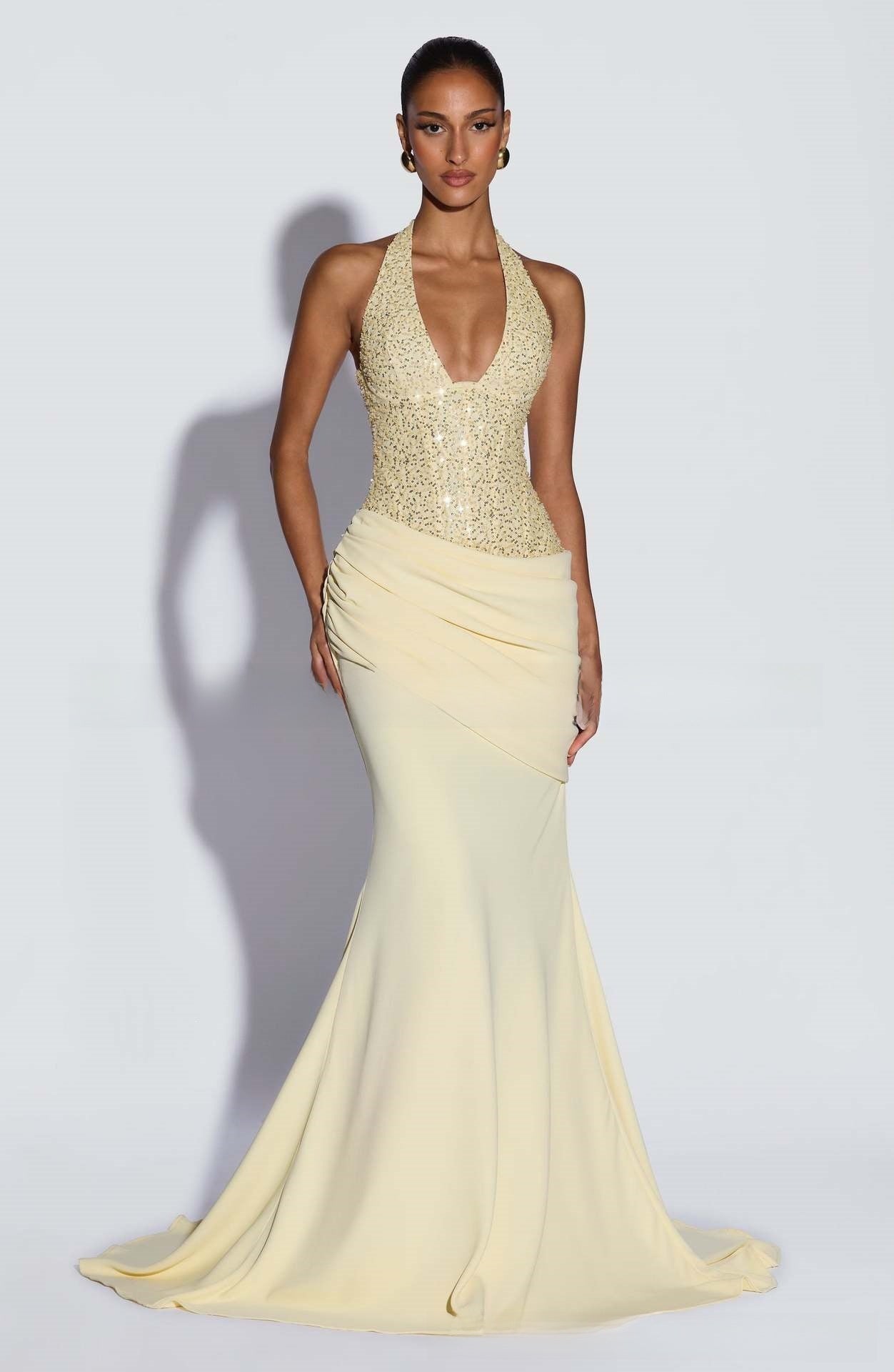 Robe de soirée sirène à col halter pour femmes