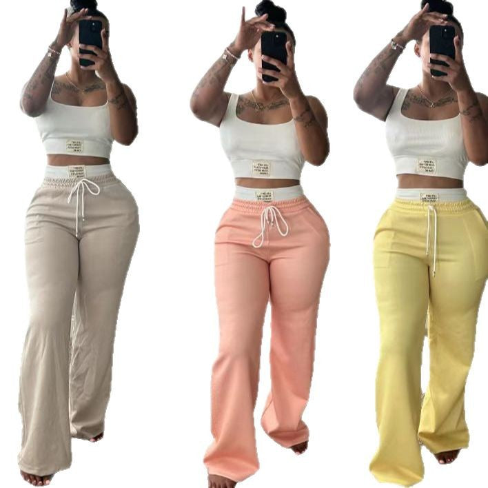 Ensemble gilet et pantalon à taille double, coupe large et bloc de couleurs