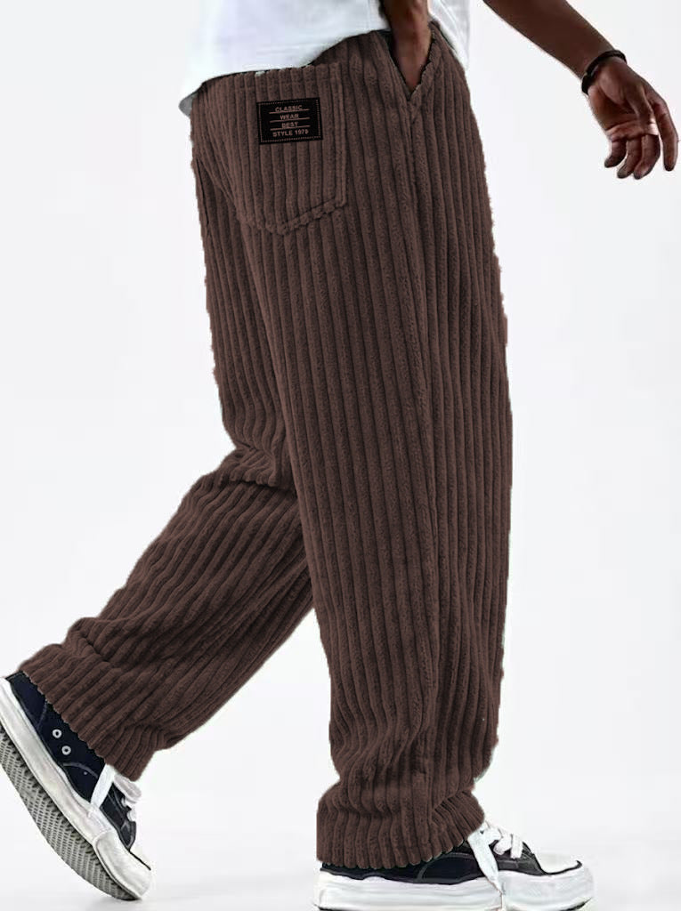 Pantalon décontracté pour hommes en velours côtelé à rayures verticales