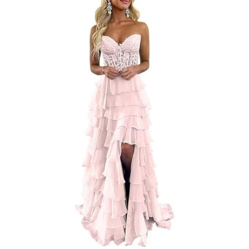 Robe de soirée moulante sans bretelles avec fente