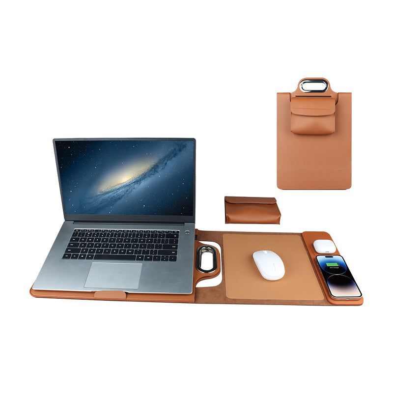 Chargeur sans fil magnétique, housse d'ordinateur portable en cuir, tapis de souris