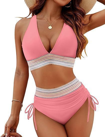 Maillot de bain femme sexy taille haute avec fente et décolleté plongeant