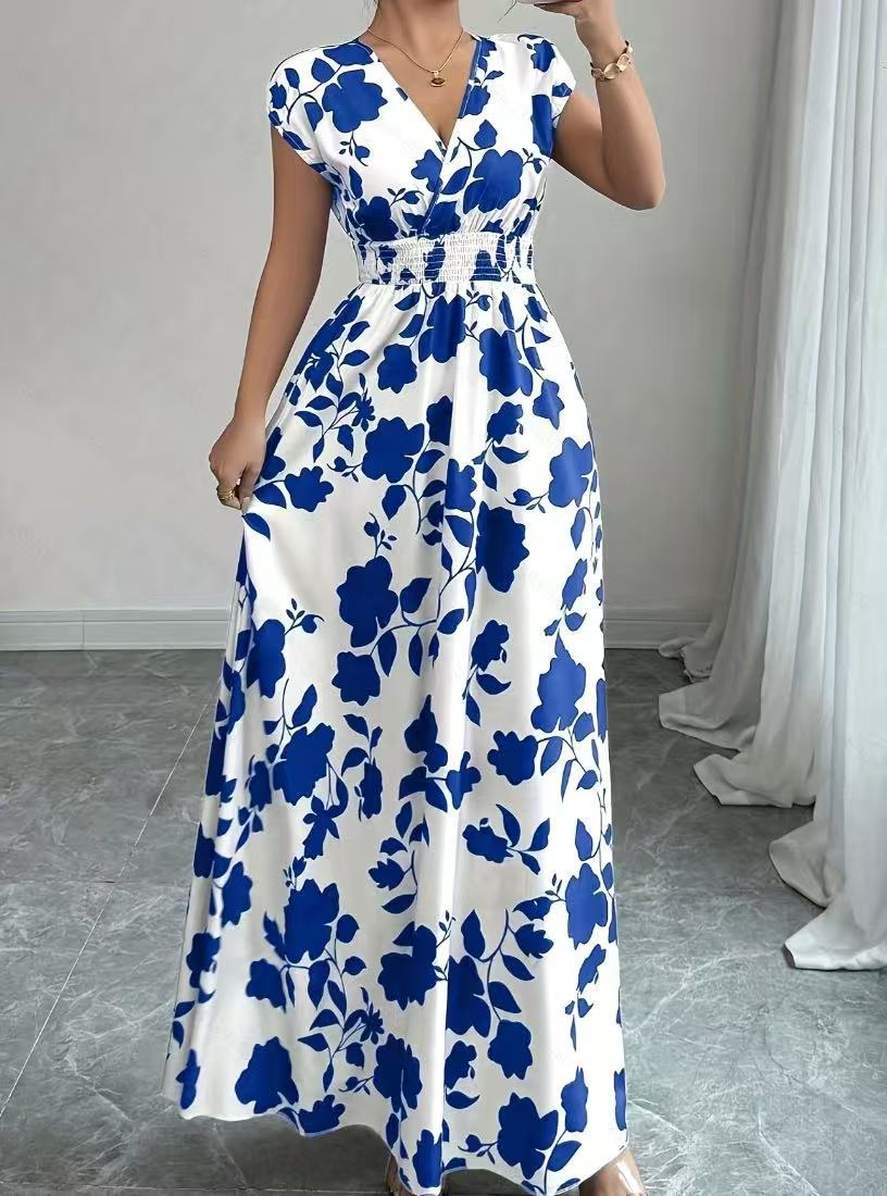 Robe trapèze à imprimé floral et col en V lacé