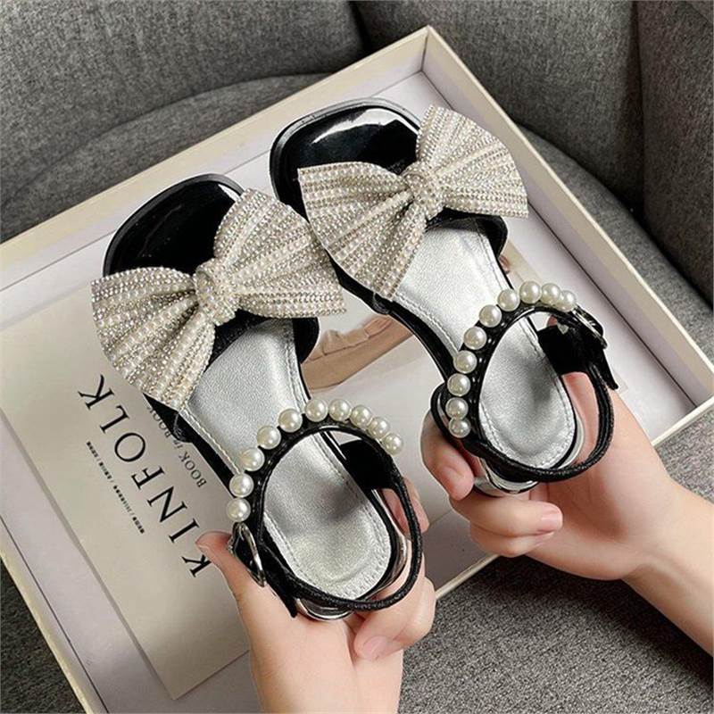 Chaussures de princesse à nœud perle pour enfants