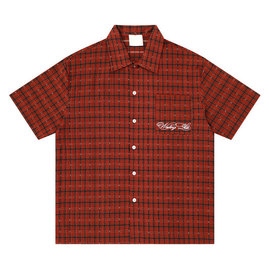 Chemise rétro à carreaux pour homme à manches courtes