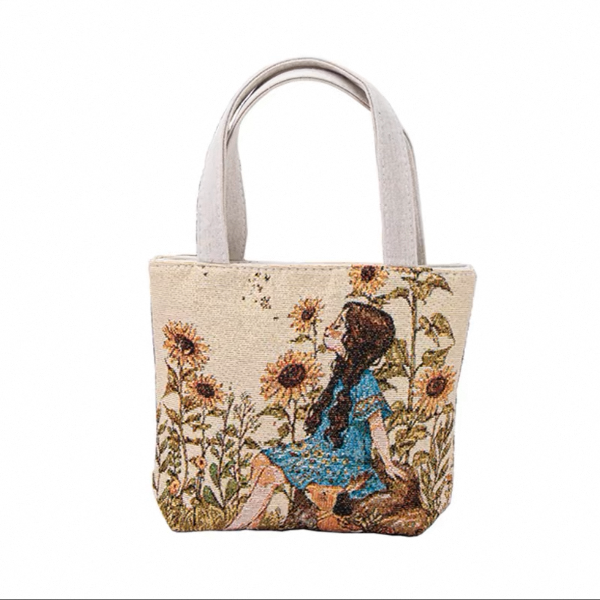 Sac à main en toile brodée double face