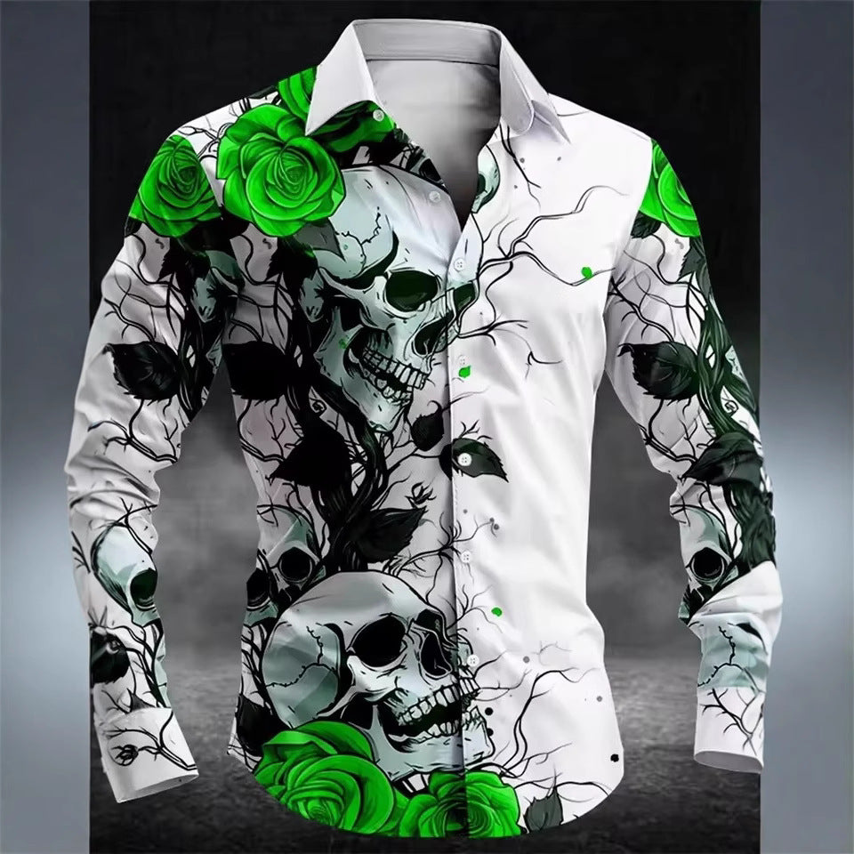 Chemise décontractée pour hommes avec boutons en forme de crâne