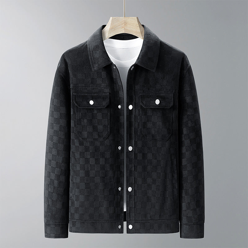 Veste pour hommes en suède à carreaux façon damier