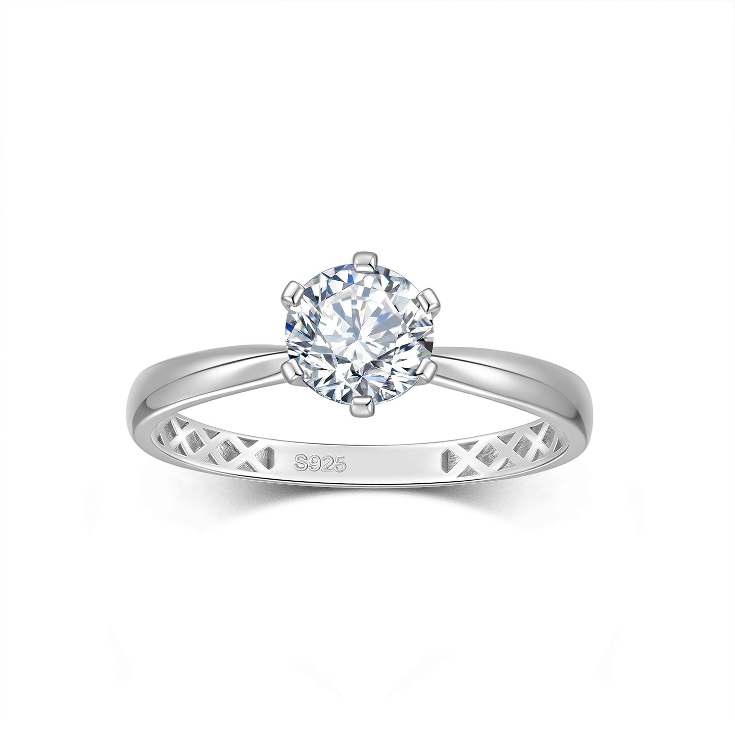 Bague en argent sterling avec moissanite à six griffes